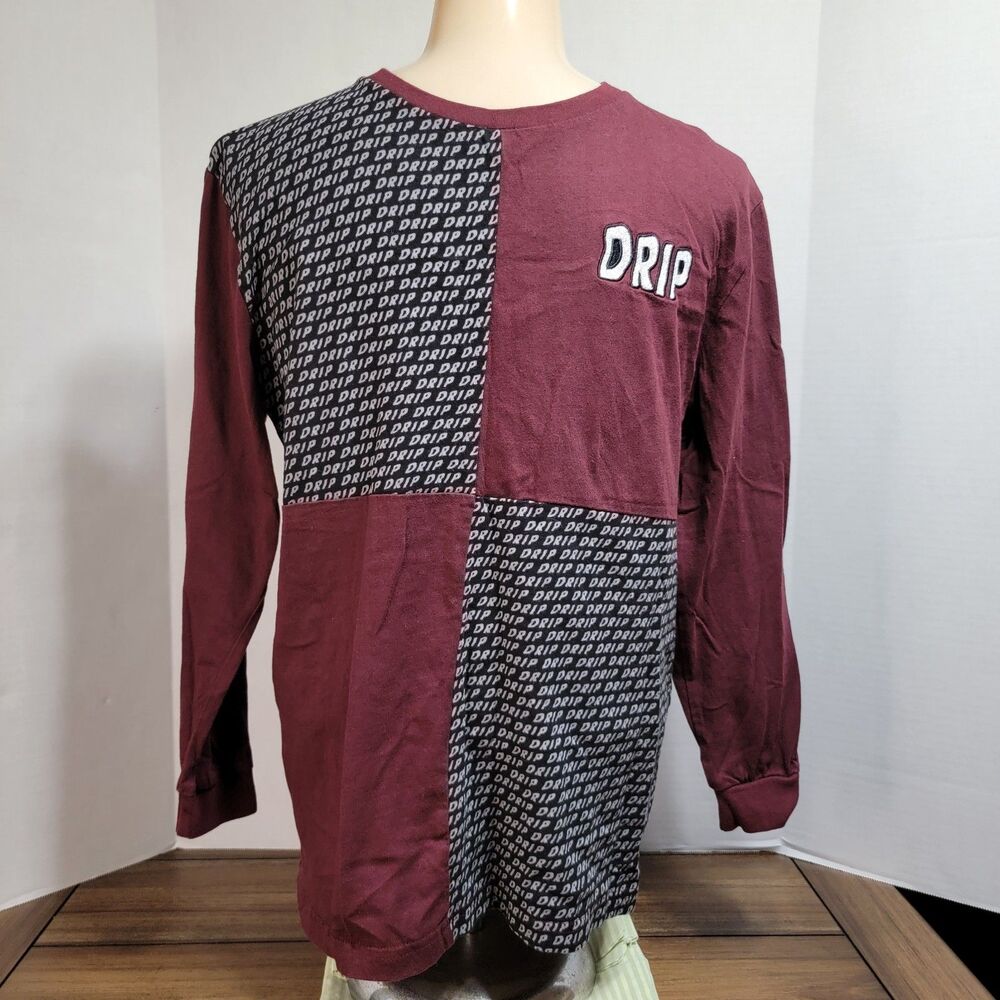 Eighty Eight Brand Drip Graphic Tee Long Sleeve Maroon Black - Size Youth 14/16